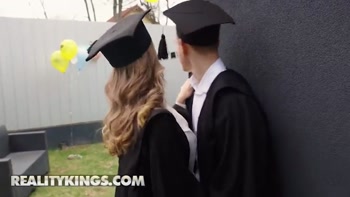 REALITY KINGS - Naughty Little Angel Sneakily Sucks Her Bf's Cock At Her Graduation Party Then Takes A Ride On it