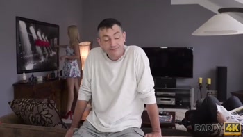 DADDY4K. Old man and comely blonde have anal sex near her BF