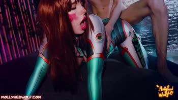 MollyRedWolf's Dva Cosplay: Triple Damage Blowjob POV