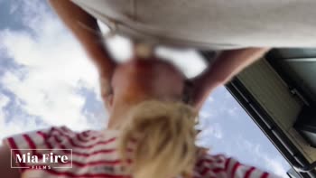 Mia Fire's Fitness Flex: Blonde Bombshell in 60FPS POV Blowjob & Anal