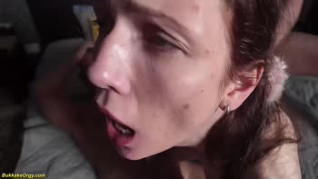 Skinny Teen (18+)'s Extreme Bukkake Facial Frenzy