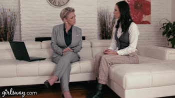 GIRLSWAY Mature Lesbian Gifts Aidra Fox a Power Suit & Feels her up