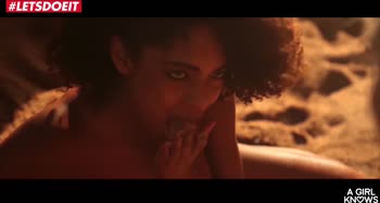 Ebony has beach sex with blonde teen (18+)