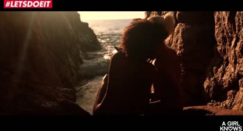 Ebony has beach sex with blonde teen (18+)