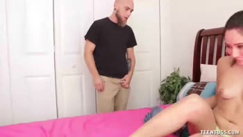 Teen (18+) Brunette Tugs Big Cock to Blazing Orgasm