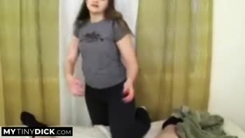 Lady Teases Tiny Cock Guy's Erection