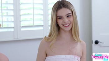 Cum Hungry Blonde hotties Molly Little & Britt Blair compare popsicle sucking to blowjobs