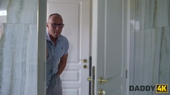 DADDY4K. Young skinny girl was so nice so she showed her boyfriend's Daddy what the real deepthroat is