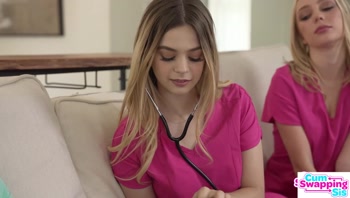 Hot Nurses Molly Little & Braylin Bailey Double Team Stepbro's Dick For Pulsating CumLoad