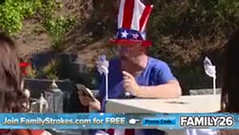Stepmom and Stepdaughter Share a Cock During a Family BBQ, Sucking and Fucking