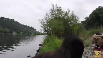 HUNT4K. Graceful brunette gives blowjob and gets banged for cash
