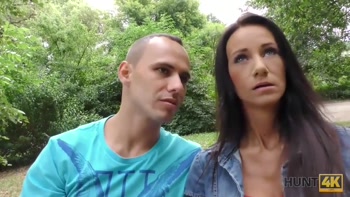 HUNT4K. Graceful brunette gives blowjob and gets banged for cash