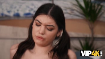 VIP4K. Daddy teaches this Shy 18-year-old girl how to Suck Cock