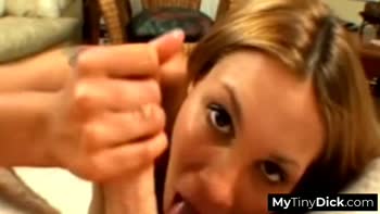Tiny Dick Tease: Brunette Babe Sucks Small Cock