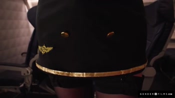 Sexy Trans Stewardess Spitroasted By Hunk & Big Tittied Babe