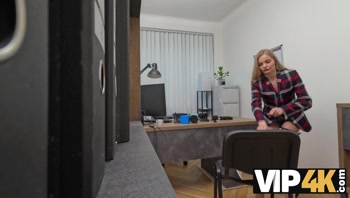 Blonde Takes Off her Panties in front of her Loan Officer