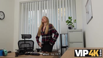Blonde Takes Off her Panties in front of her Loan Officer