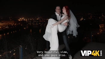VIP4K. A Naughty Redheaded bride filmed a Homemade Porn video with her Husband right after the Wedding