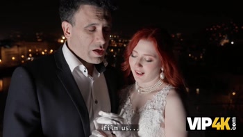 VIP4K. A Naughty Redheaded bride filmed a Homemade Porn video with her Husband right after the Wedding