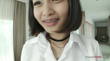 Thai Teen (18+) Threesome Frenzy: Tattooed Cutie Swallows Cream