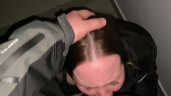 Ellie Yangs' Risky Public BJ at the Entrance - Cum in Mouth POV