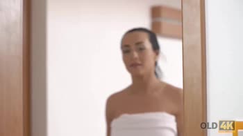 OLD4K. Anna Rose Gets Horny in Shower then Plays with old Cock