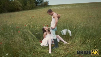 BRIDE4K. Pretty brunette bride fucks a horny shepherd in a summer field