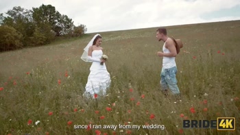 BRIDE4K. Pretty brunette bride fucks a horny shepherd in a summer field
