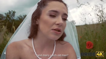 BRIDE4K. Pretty brunette bride fucks a horny shepherd in a summer field
