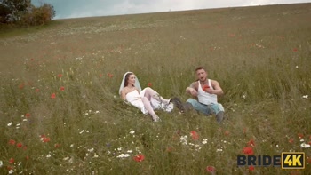 BRIDE4K. Pretty brunette bride fucks a horny shepherd in a summer field
