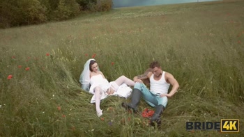 BRIDE4K. Pretty brunette bride fucks a horny shepherd in a summer field