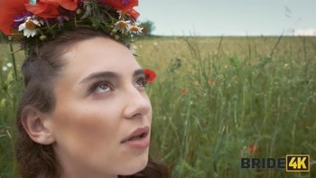BRIDE4K. Pretty brunette bride fucks a horny shepherd in a summer field
