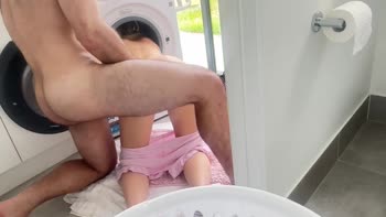 BIGC x LILBEE - BIGC's Fitness Fix: Petite Blonde Stuck in Washing Machine Gets Toyed & Devoured
