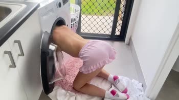 BIGC x LILBEE - BIGC's Fitness Fix: Petite Blonde Stuck in Washing Machine Gets Toyed & Devoured