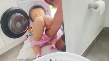 BIGC x LILBEE - BIGC's Fitness Fix: Petite Blonde Stuck in Washing Machine Gets Toyed & Devoured