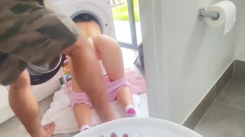 BIGC x LILBEE - BIGC's Fitness Fix: Petite Blonde Stuck in Washing Machine Gets Toyed & Devoured