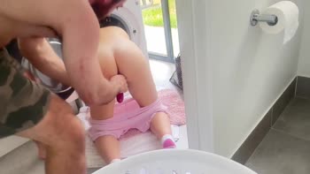 BIGC x LILBEE - BIGC's Fitness Fix: Petite Blonde Stuck in Washing Machine Gets Toyed & Devoured