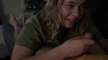 MrThighTat's Stepdaughter Ella Treats His Cock to Sizzling Blowjob