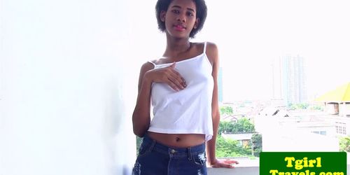 Black Tgirl's Sizzling Solo: Spreading Ass and Jerking