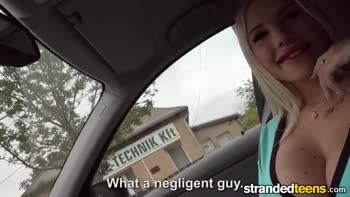 Kyra Hot's Busty Car Sex: POV Blonde Blowjob