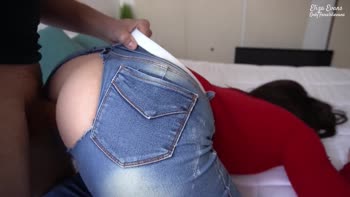 Eliza Evans Rides Her Sister's Friend's Cock in Torn Jeans