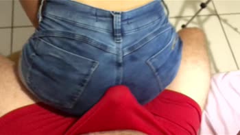 College-Couple's Scorching Jeans Shorts Lapdance Ends in Pants Cumshot