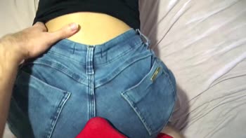 College-Couple's Scorching Jeans Shorts Lapdance Ends in Pants Cumshot