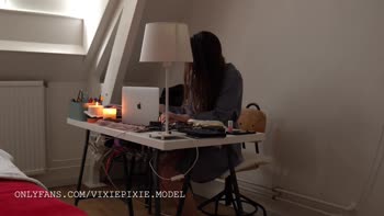 Lil Paramour's Homework: Big Tits & Long Hair Solo Fun