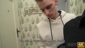 Debt4k. Slender miss Sucks Dick and has Anal Sex with Rude Collector