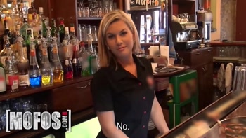 MOFOS - Barmaid Rihanna Samuel Gets A Pounding And A Messy Cumshot From A Customer Behind The Bar