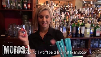 MOFOS - Barmaid Rihanna Samuel Gets A Pounding And A Messy Cumshot From A Customer Behind The Bar