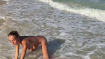 Stunning 18-Year-Old Blonde Bares Her Big Breasts at the Beach
