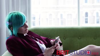 British Blue-Haired Babe Teases in School Uniform