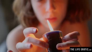 Sondrine's Seductive Solo: Candles Ignite Her Pleasure